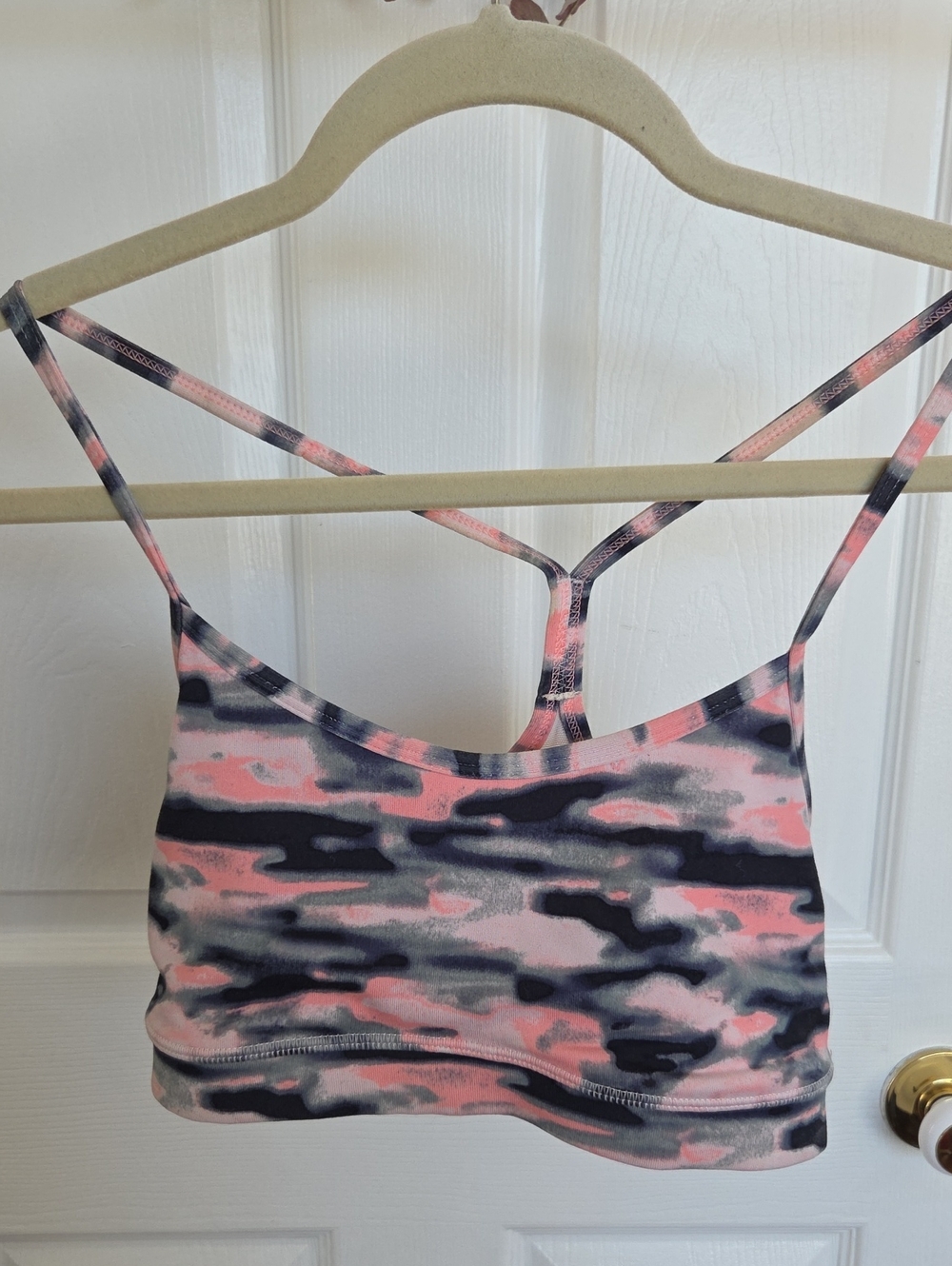 lululemon athletica Pink and Gray Camo Strappy Sports Bralette